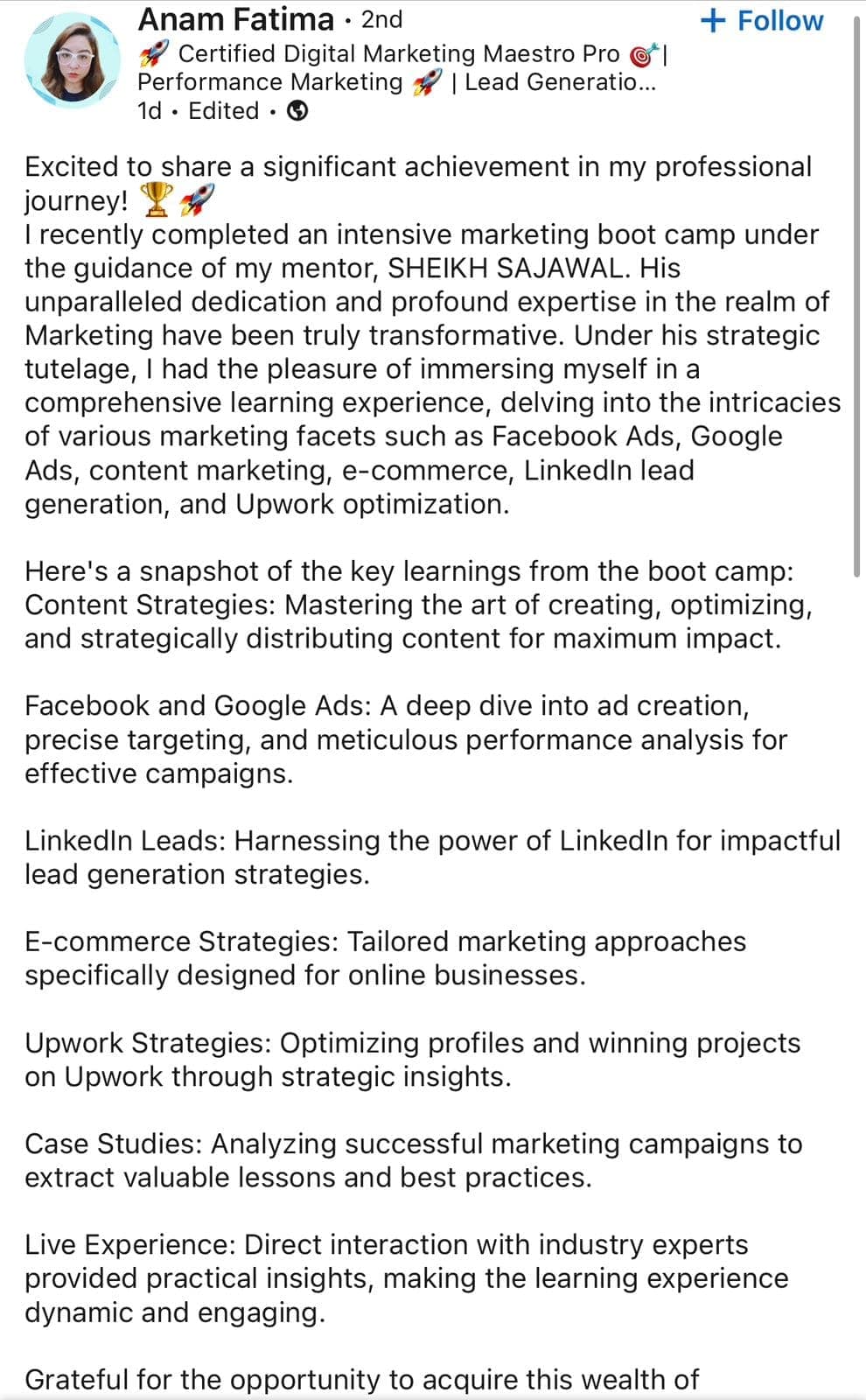 "Certified digital marketing maestro now"